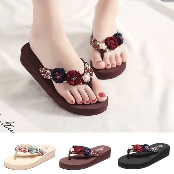 New Fashion Women Summer Flower Printed Flip-Flops Slippers Anti-Slip Beach Sandals Outdoor Casual Shoes For Ladies(Size 35-39) - Shop Trendy Women's Fashion | TeeYours