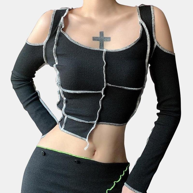 Cold Shoulder Patchwork Top