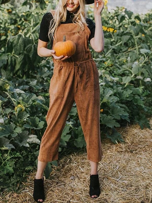 Solid Color Drawstring Overalls Jumpsuit