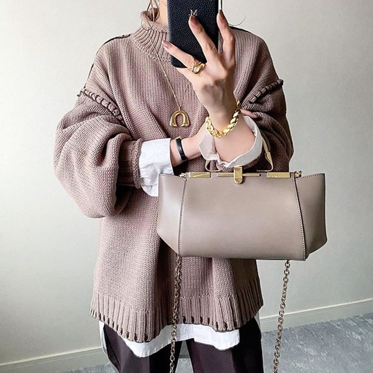 Turtleneck Jumper Hand-Crocheted Knitwear For Women