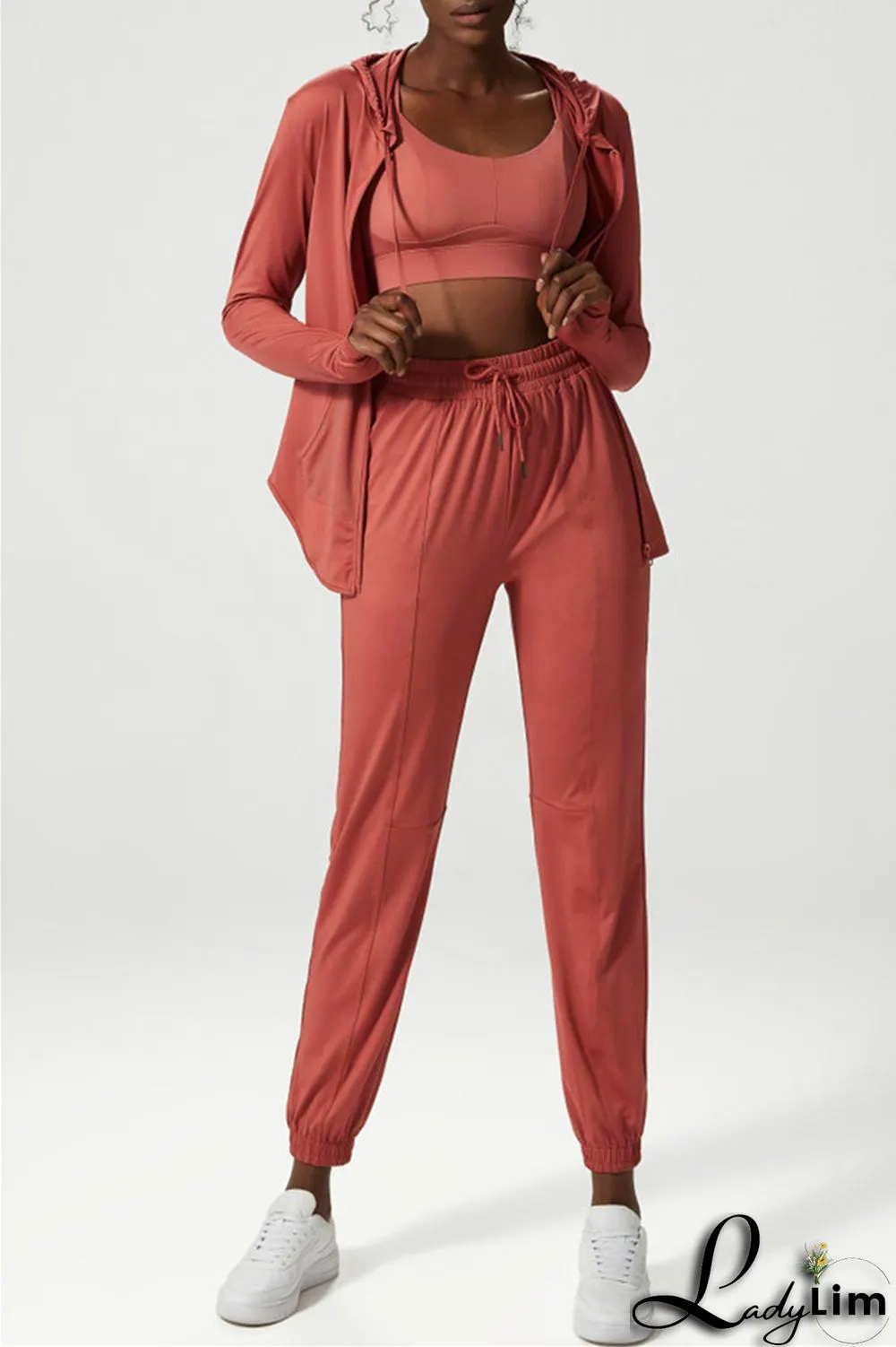 Apricot Casual Sportswear Solid Patchwork Regular High Waist Trousers