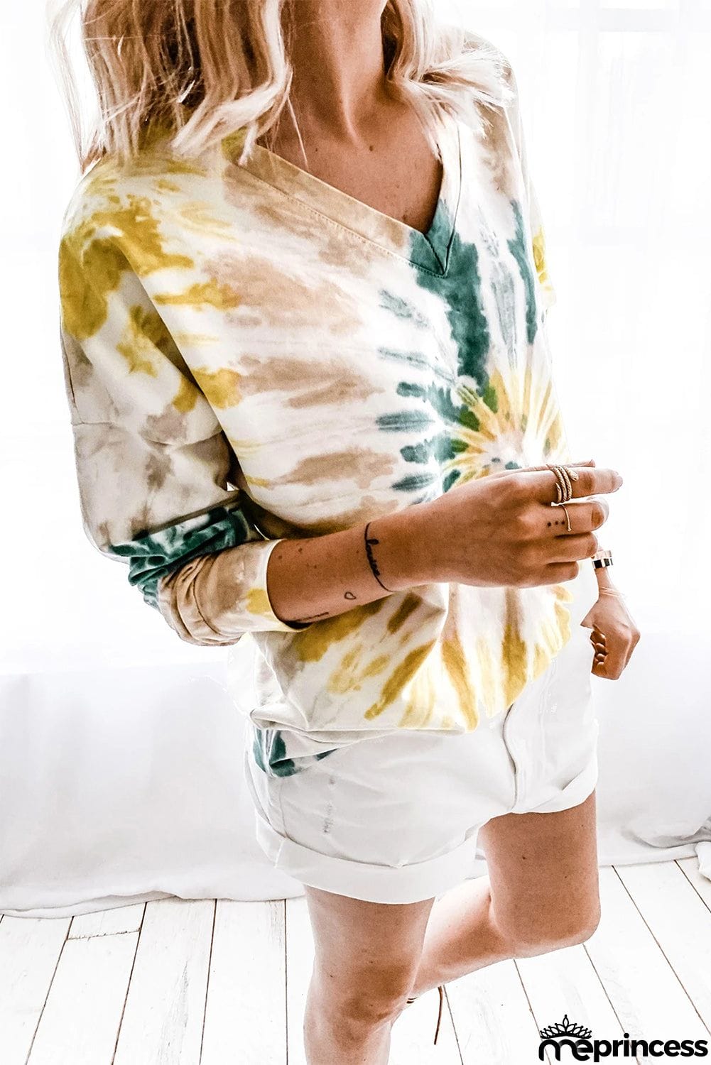 Casual Tie-dye V Neck Pullover Sweatshirt