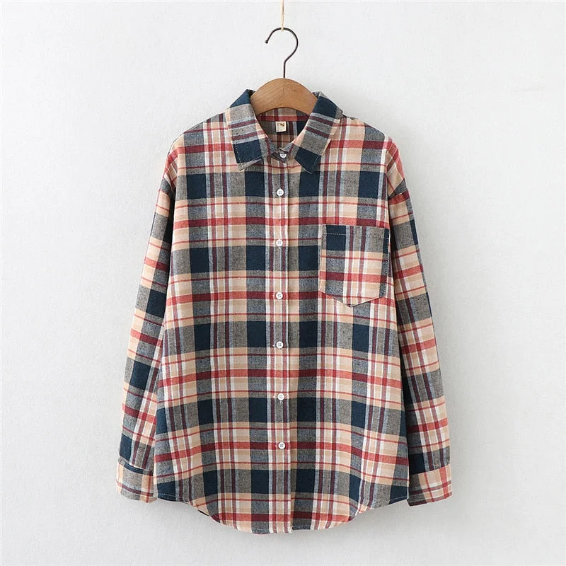 Young Style Plaid Shirts Women 2021 New Loose Design Blouse Lady Long Sleeve Blouses Cotton Casual Shirt Women Tops Blusas