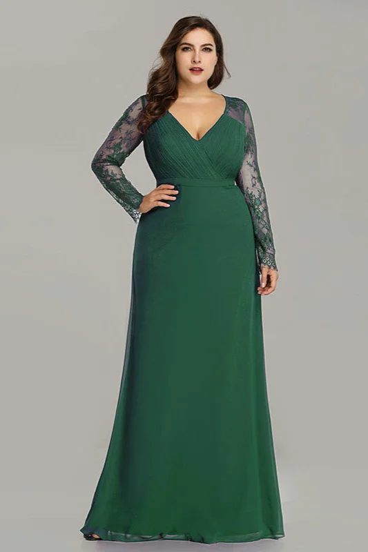 Plus Size Long Sleeve Lace V-Neck Evening Dress Online