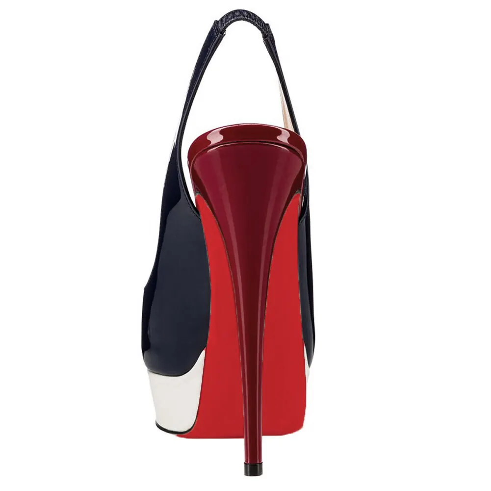 150mm Slingback Sandals Platforms Sky High Party Blue Burgundy Pumps-vocosishoes