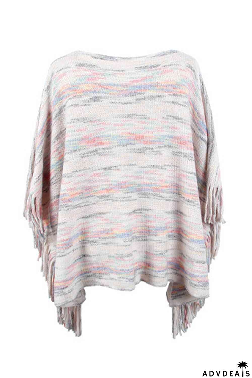 Round Neck Fringe Detail Sleeve Poncho