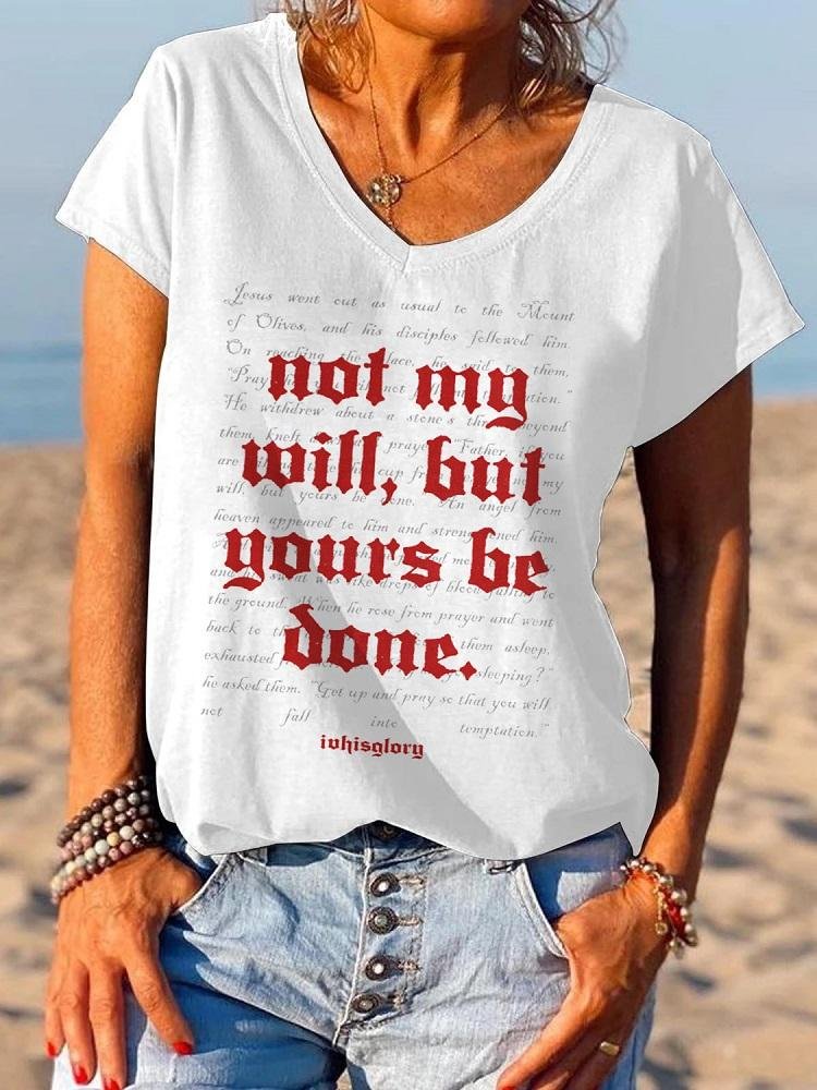 White Will Letter Print Women's V Neck T-Shirt