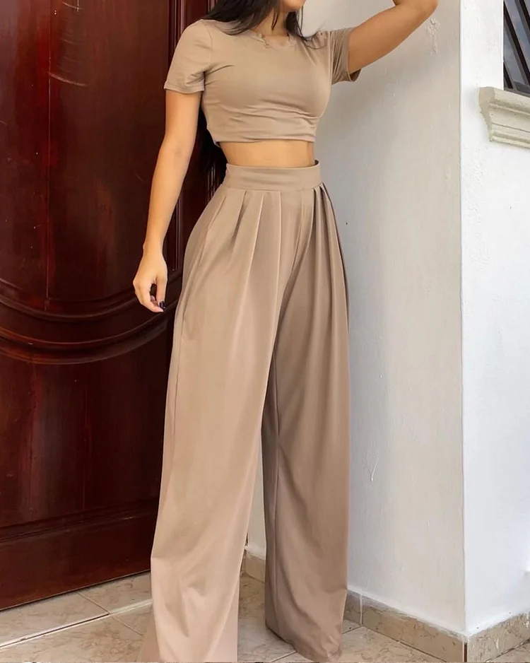 Casual solid color two-piece set