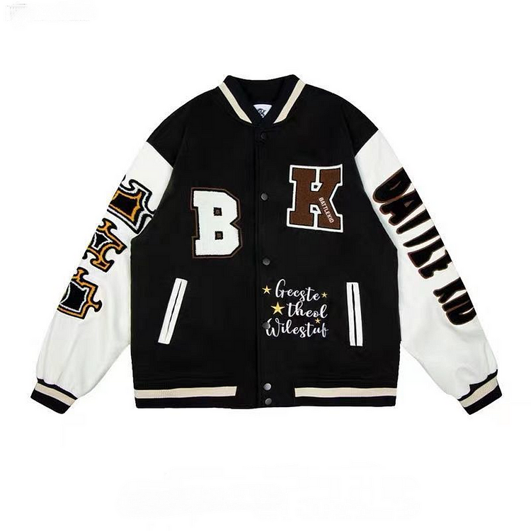 Men's Loose Street Style Retro Embroidered Baseball Varsity Jackets at Hiphopee