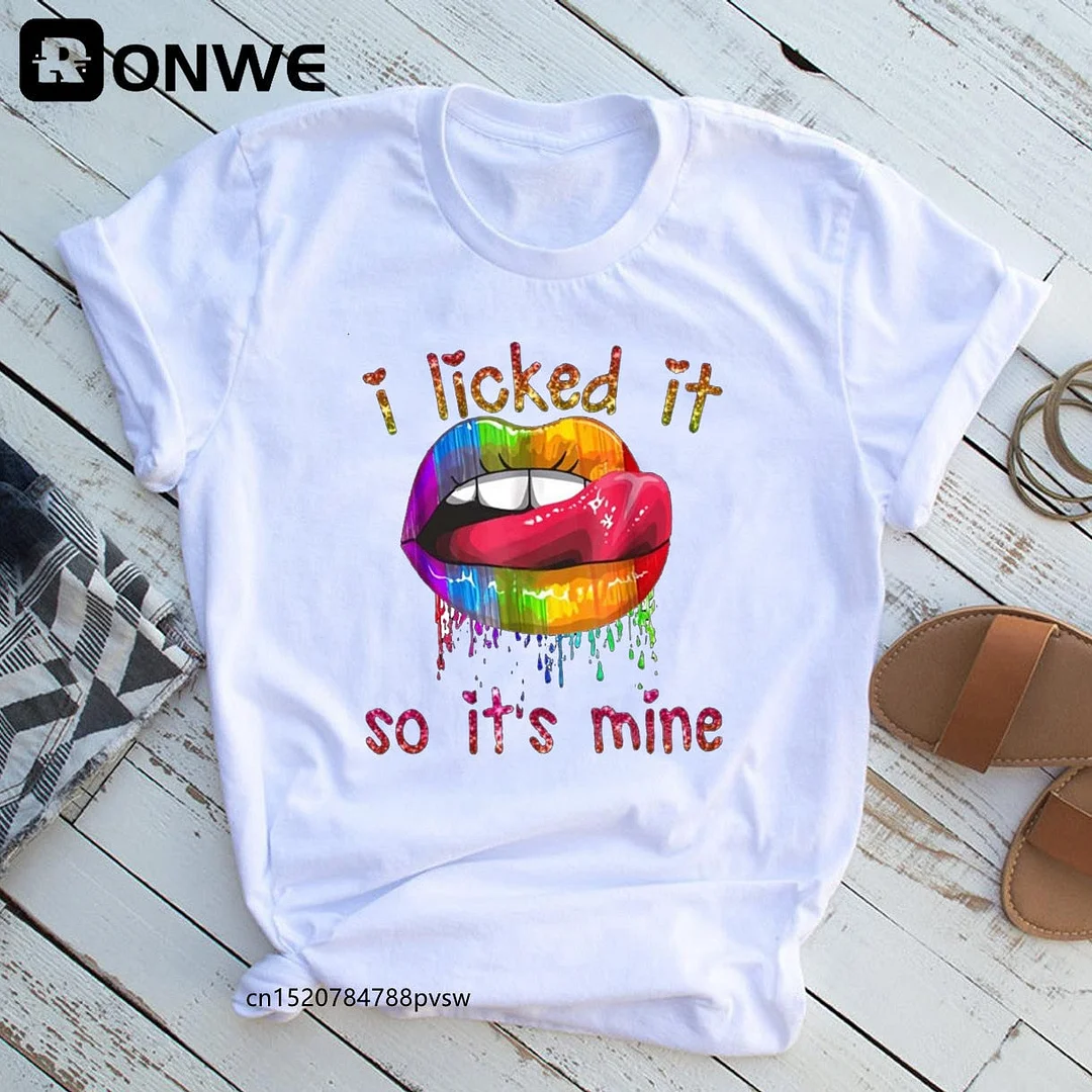 I Licked It So It's Mine Graphic Black T shirt Summer Girl LGBT Harajuku 90s Clothes Female Tops Tee,Drop Ship