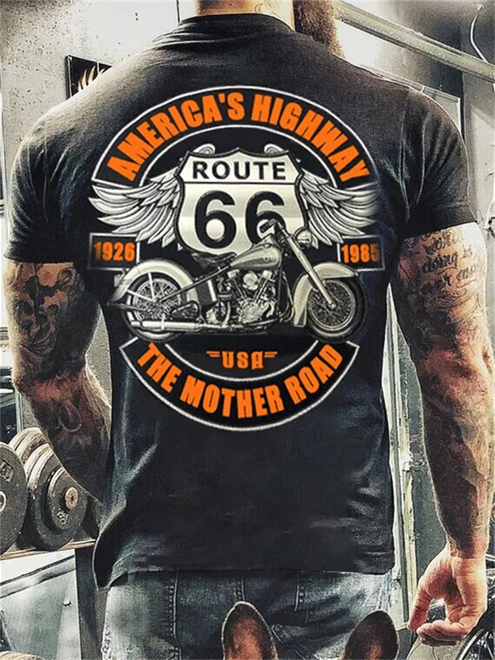 Route 66 3D Print Street Hip-hop Style Slim-fit Pullover Men's T-shirt | 168DEAL