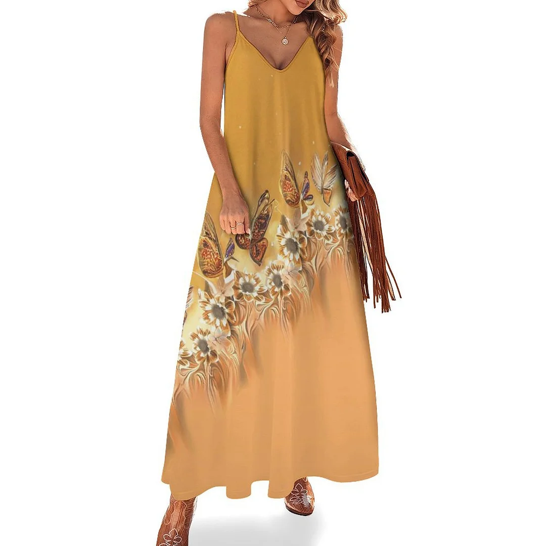 Style & Comfort for Mature Women Plus Size Printed Sling Casual Women Maxi Dress in Pattern Yellow, Plaid, Floral