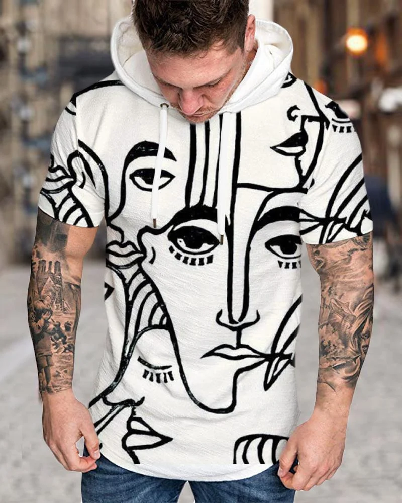 Men's Abstract Character Printed Casual Pullover Short Sleeve