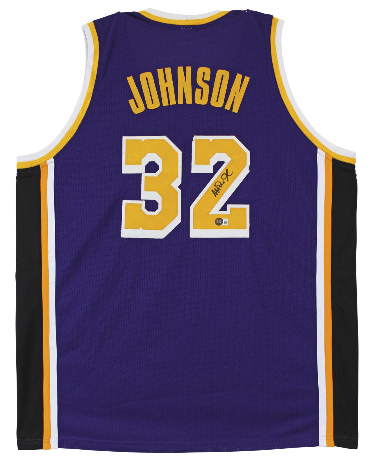 Magic Johnson Authentic Signed Purple Pro Style Jersey Black Trim BAS Witnessed