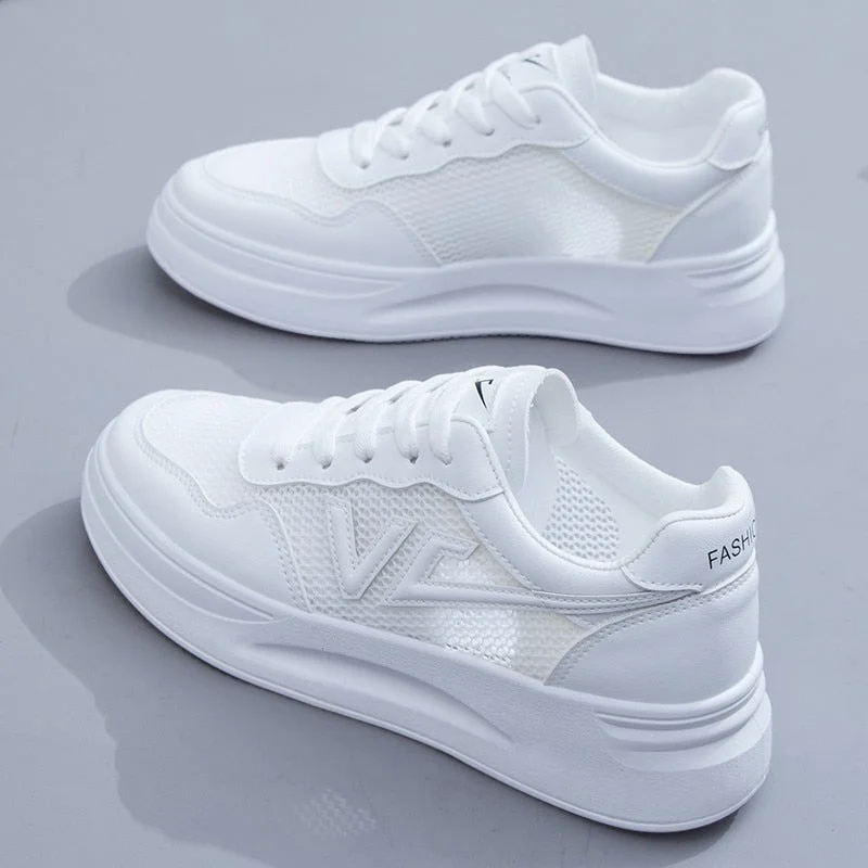 Vulcanized shoes sneakers women shoes solid color ladies flat shoes 2022 mesh women's sports comfortable breathable white shoes