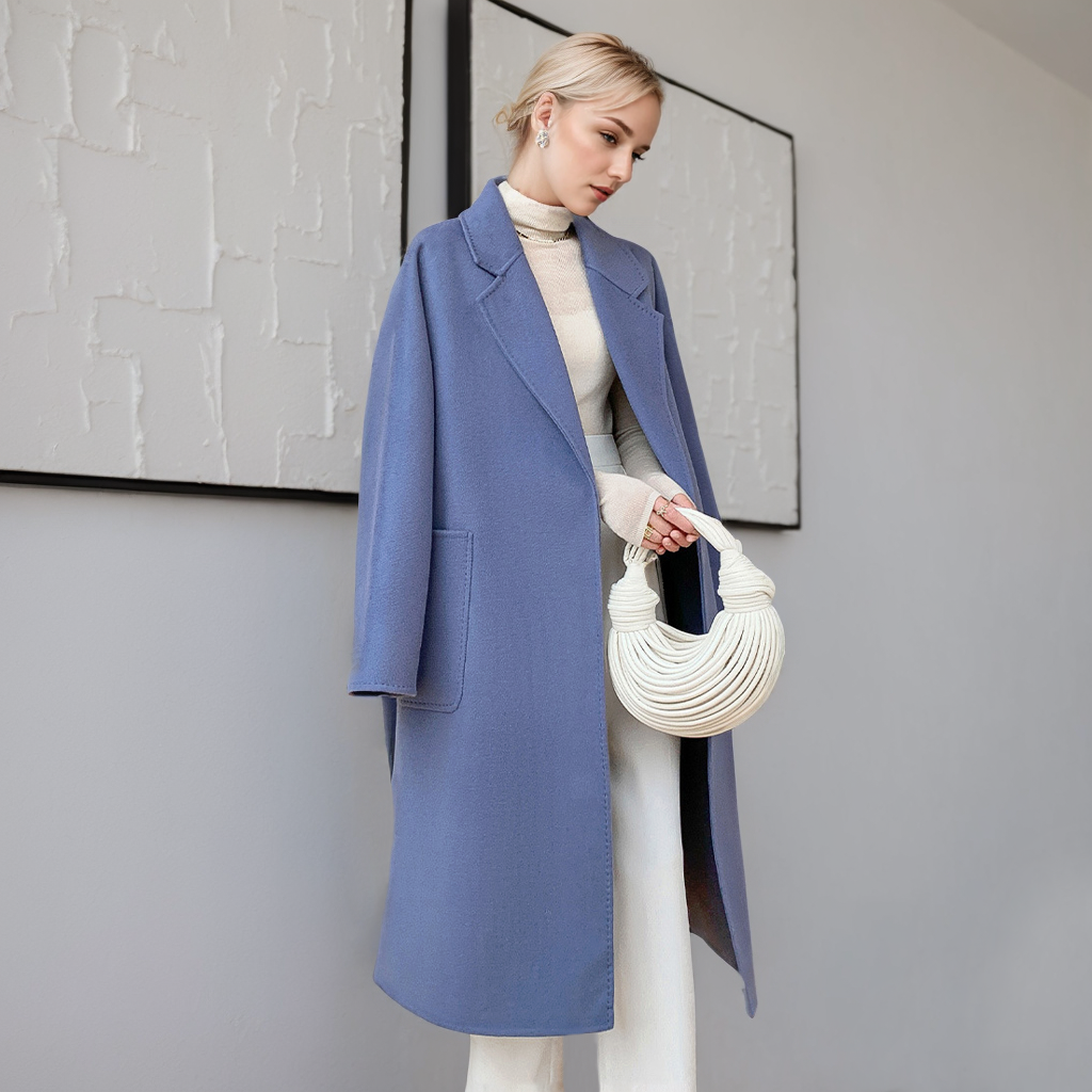 Elegant 100% Wool Coat with Belted Waist REAL SILK LIFE