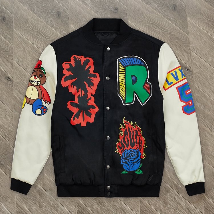 Retro print trendy brand fashion color contrast sports jackets