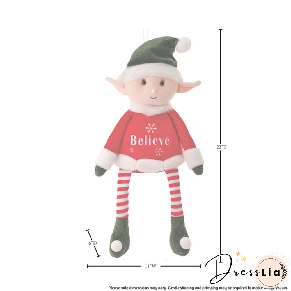22" Fabric Retro "Believe" Sitting Elf