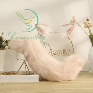 pornhint Pornhint Light pink fox ears and fox tails - plugs can be added as sex toys - ears and tails of cosplay - headwear of oliva - live props - handmade