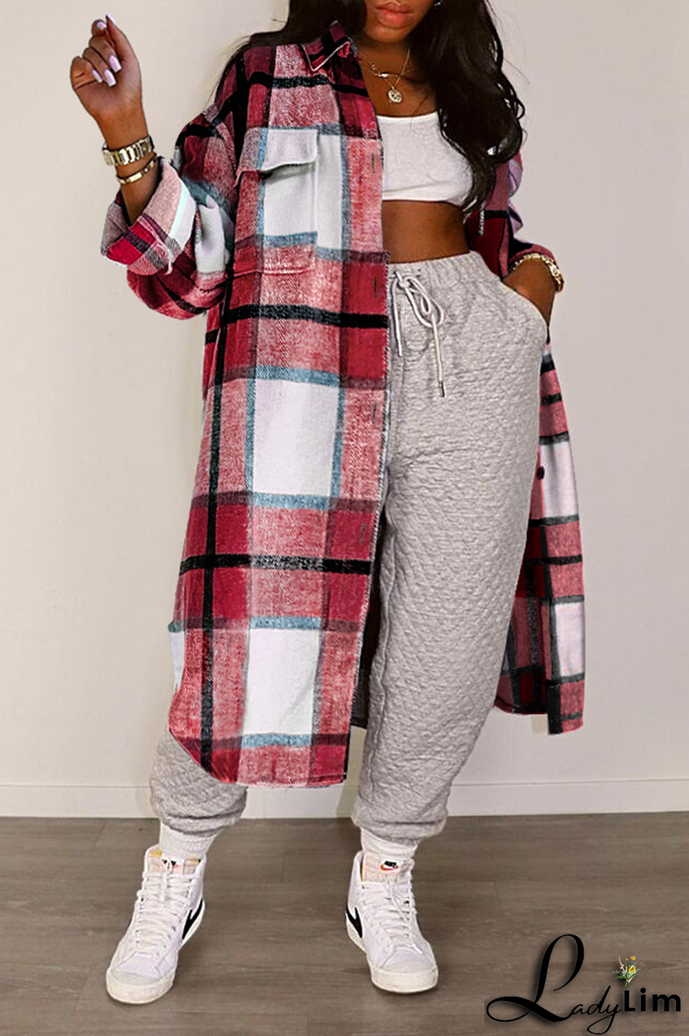 Green Casual Plaid Patchwork Turndown Collar Outerwear