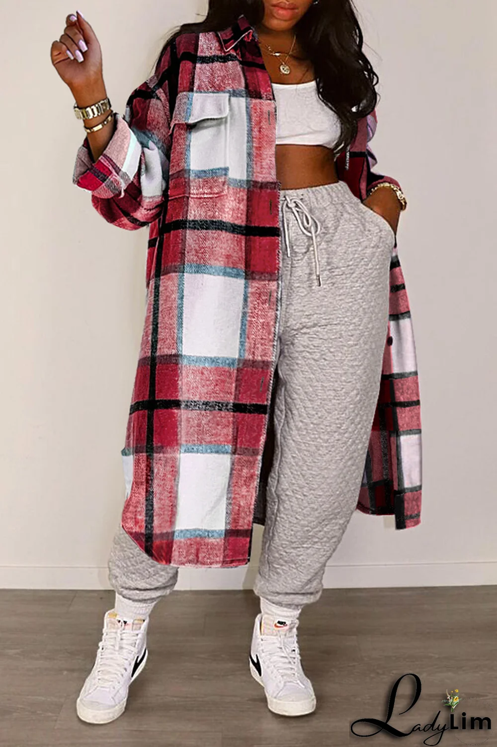 Green Casual Plaid Patchwork Turndown Collar Outerwear