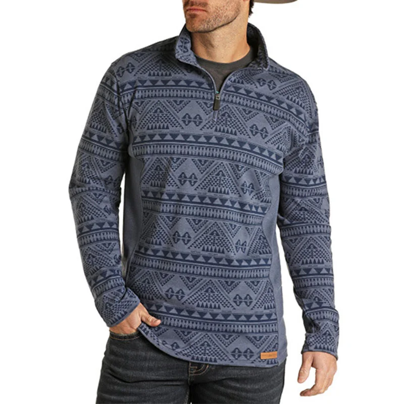 Dark Blue Western Print Sweatshirt