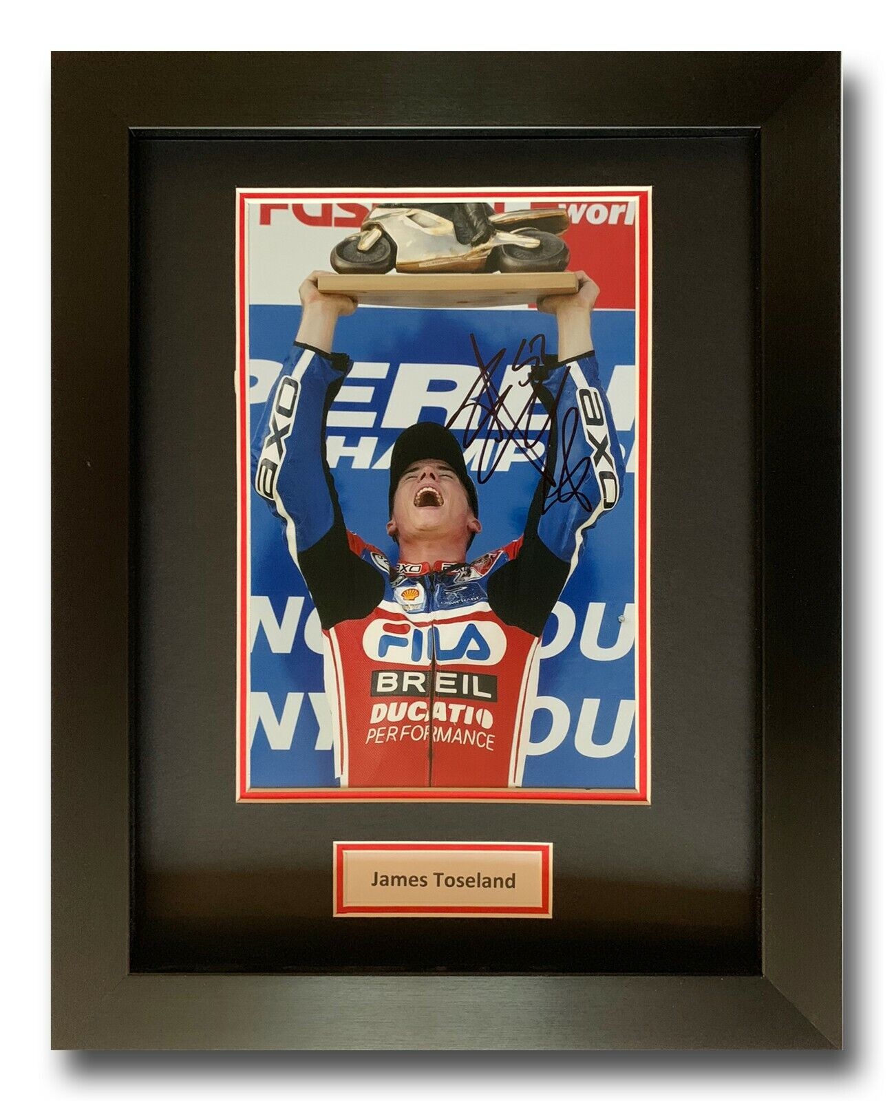 JAMES TOSELAND HAND SIGNED FRAMED Photo Poster painting DISPLAY - SUPERBIKE AUTOGRAPH.