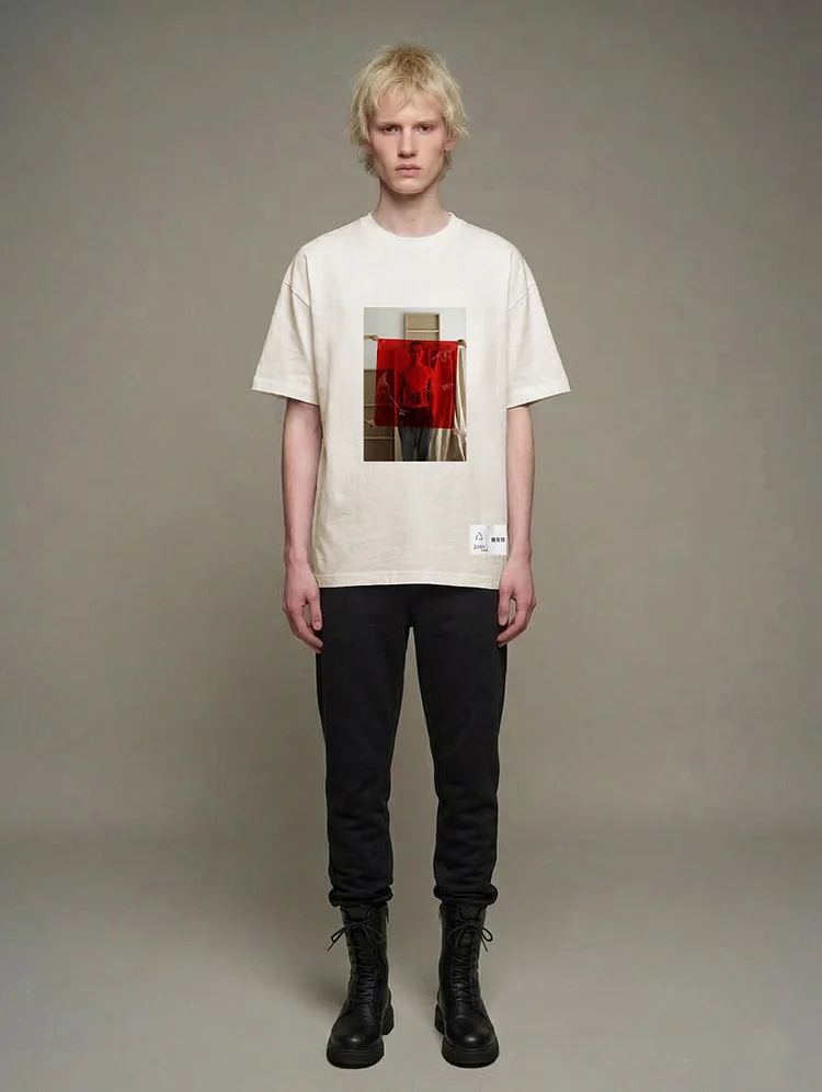 YOUJIE YANG Unisex Printed T-shirt  - 4 Recycled Water Bottles - Cream