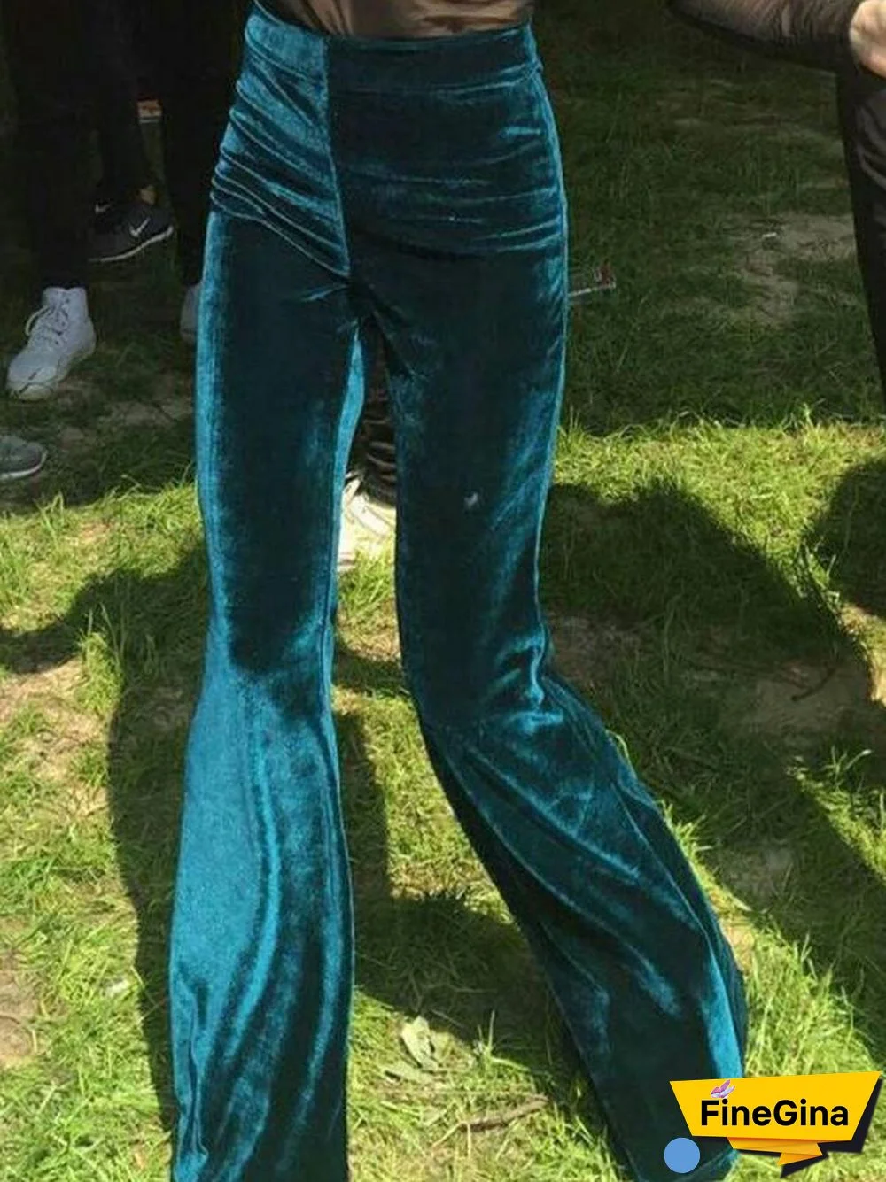 Fashion High Waist Green Flared Pants