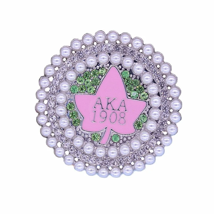 New Great Quality Metal Sparking Pink Green Diamond Crystal Pearl Greek Social Alpha Pin Sisterhood Service 1908 Sorority Brooch