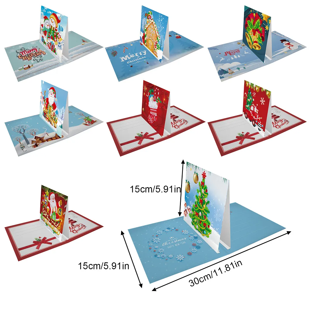 8PCS Merry Chrismas DIY Diamond Painting Greeting Card Kits with Envelopes Diamond Art Greeting Cards Diamond Art Cards Kits for Adults DIY Crafts Family Friend Gifts