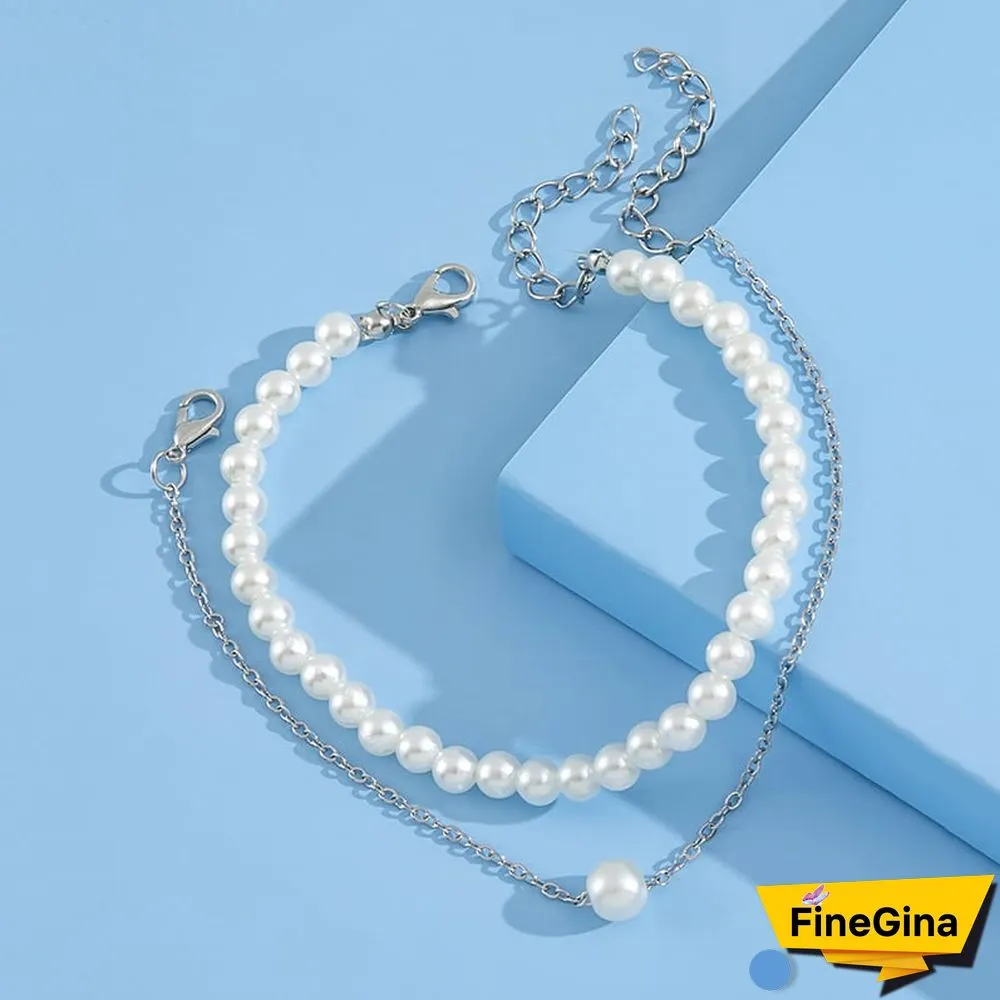 Two-Piece Layered Pearl Anklet Set