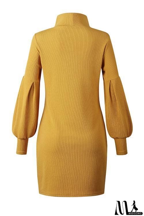 MidiSono - Puff Sleeve High Collar Mini Dress