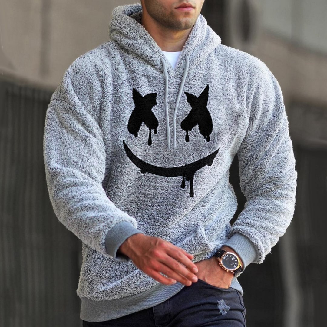 Smiley Embroidered Lamb Velvet Hooded Sweatshirt、、URBENIE