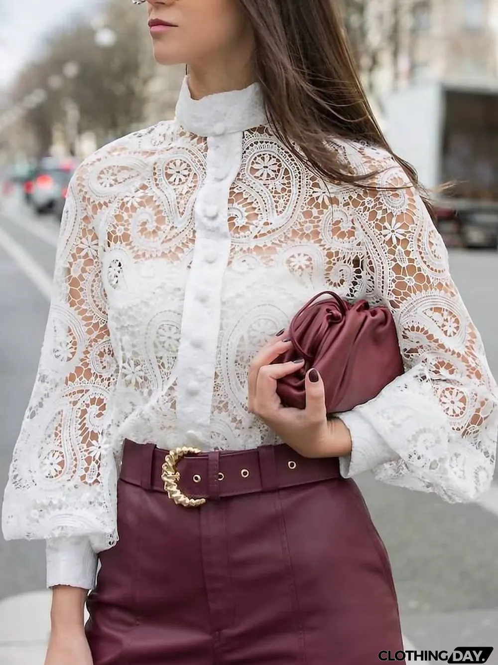 Women's Lace Shirt Shirt Going Out Tops Blouse Plain Party Club Black White Apricot Lace up Long Sleeve Elegant Vintage Fashion Standing Collar Spring Fall