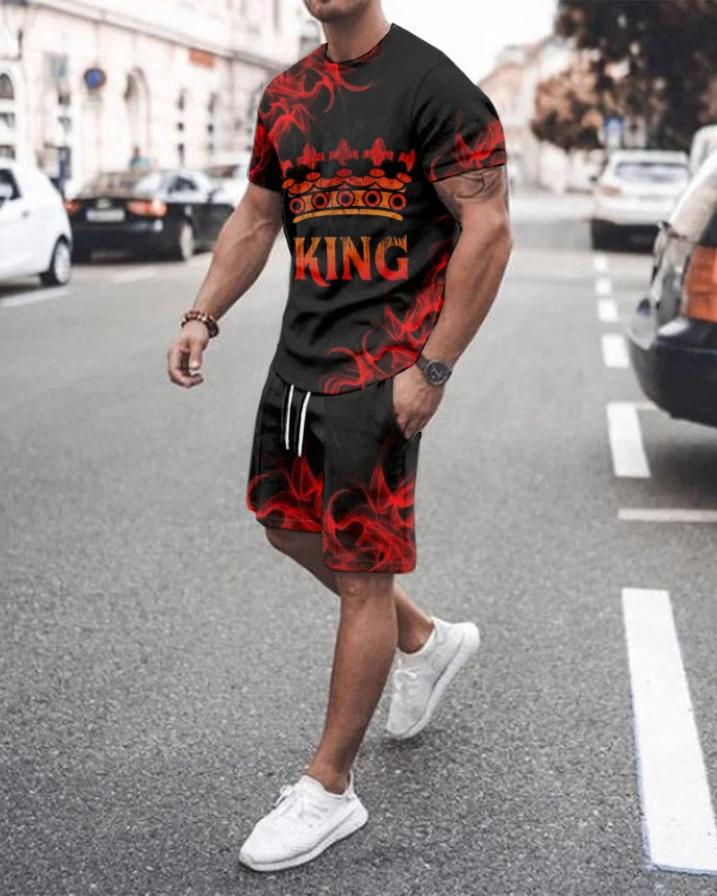 Men's Gradient King Printed Shorts Suit