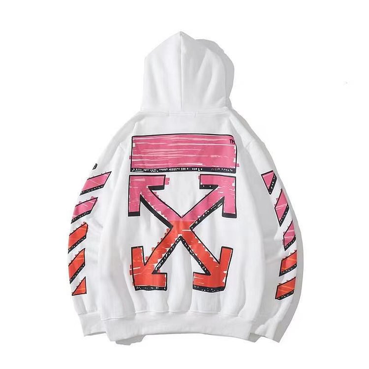 Off White Hoodie Autumn and Winter Pink Gradient Arrow Pattern Velvet Padded Hooded Sweatshirt Men and Women Same Style