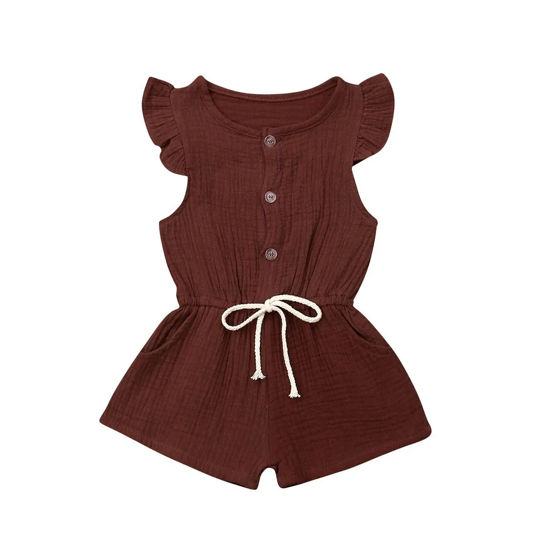 2019 Baby Summer Clothing Infant Kids Baby Girls Solid Romper Clothes Fly-Sleeve Playsuits Sash Jumpsuit Overall Outfits 6M-4Y