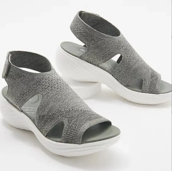 Qengg New Women's Casual Shoes Light Comfort Platform Wedge Beach Sandals Fly Woven Mesh Fish Mouth Open Toe Slippers Zapatos Nina