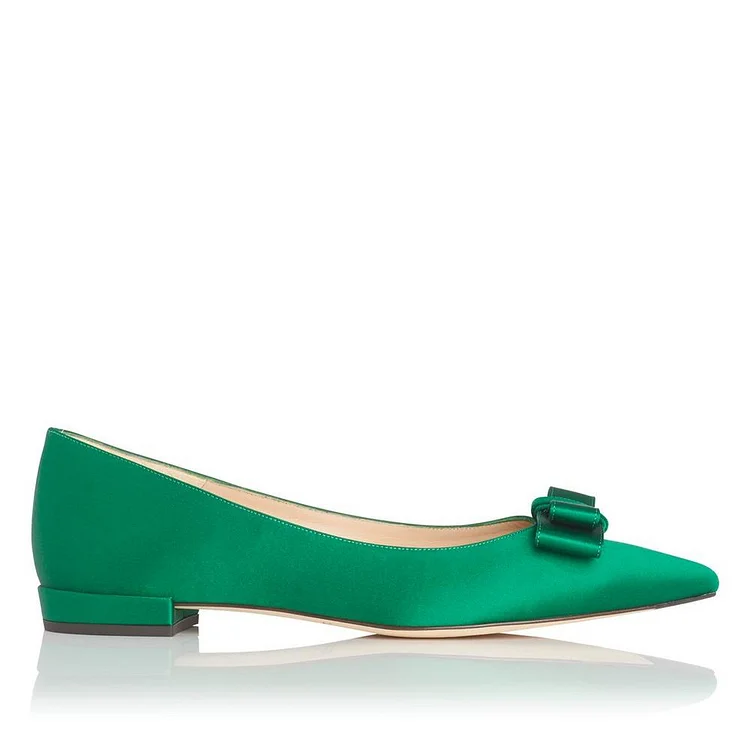 Green Bow Pointy Toe Comfortable Flats School Shoes Vdcoo