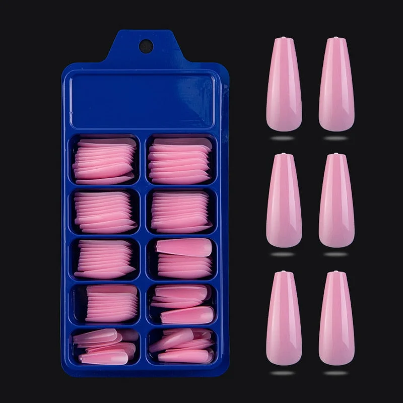 100 Pieces Long Press Fake Nails Full Acrylic Pressed Fake Nail Cover Reusable Full Coverage Nail Tips Manicure Tool CL05