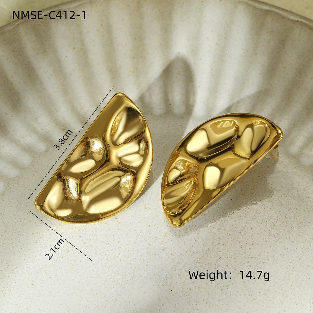 Concave and Convex Semicircular Symmetry Titanium Steel Earrings