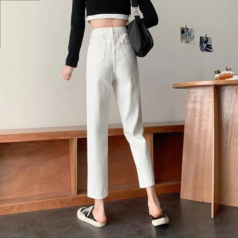 Jeans Women High Street Female Korean Style Pure Color Vaqueros Mujer Ankle-length Zipper Fly Students Harajuku Straight Daily