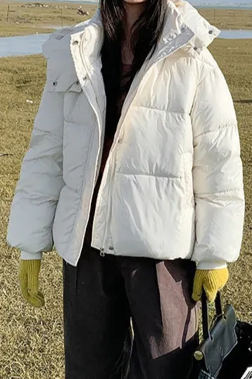 Cropped Plush Lined Oversized Puffer Jacket