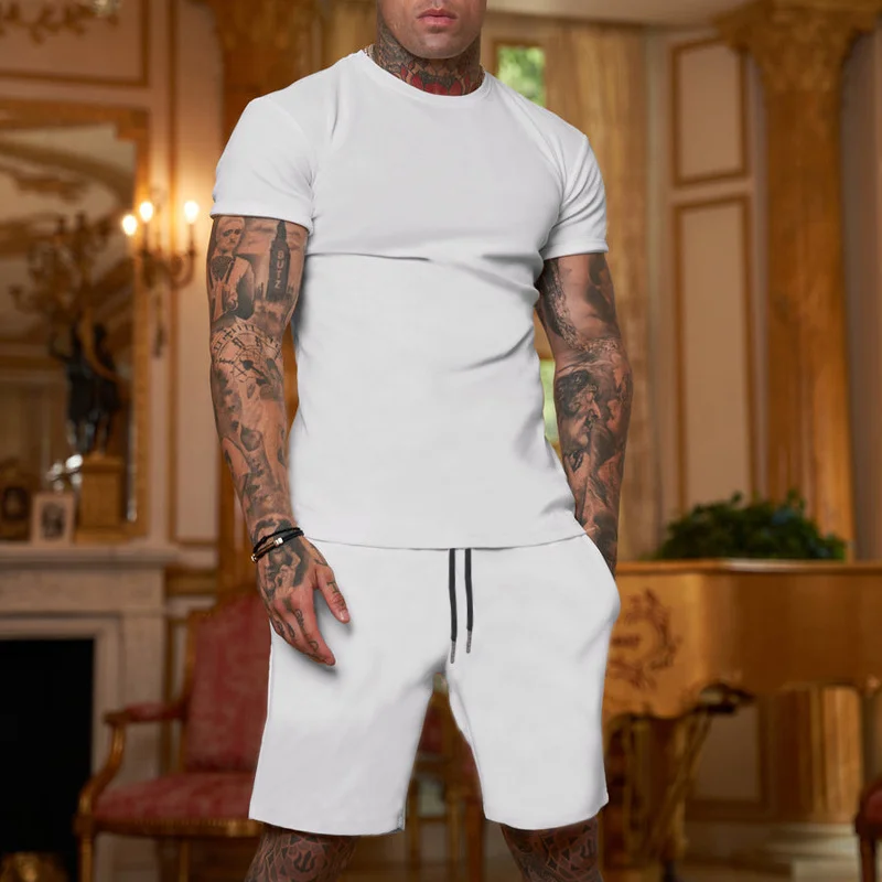 Men's Casual Round Neck Shorts Sports Suit