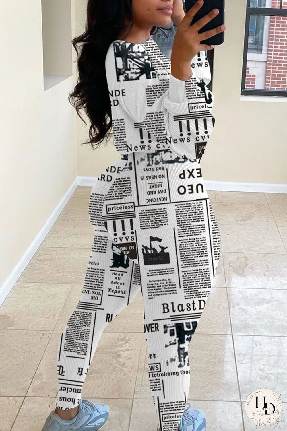 purple Casual Print Split Joint O Neck Long Sleeve Two Pieces