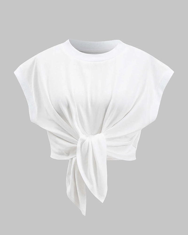 Plus Size Ruched Tie Front Short Sleeve T-Shirt