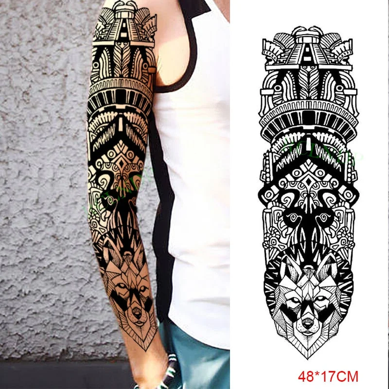 Waterproof Temporary Tattoo Sticker Anubis Ancient Egypt Dog Roma Clock Eye Full Arm Fake Tatto Flash Tatoo Sleeve for Men Women