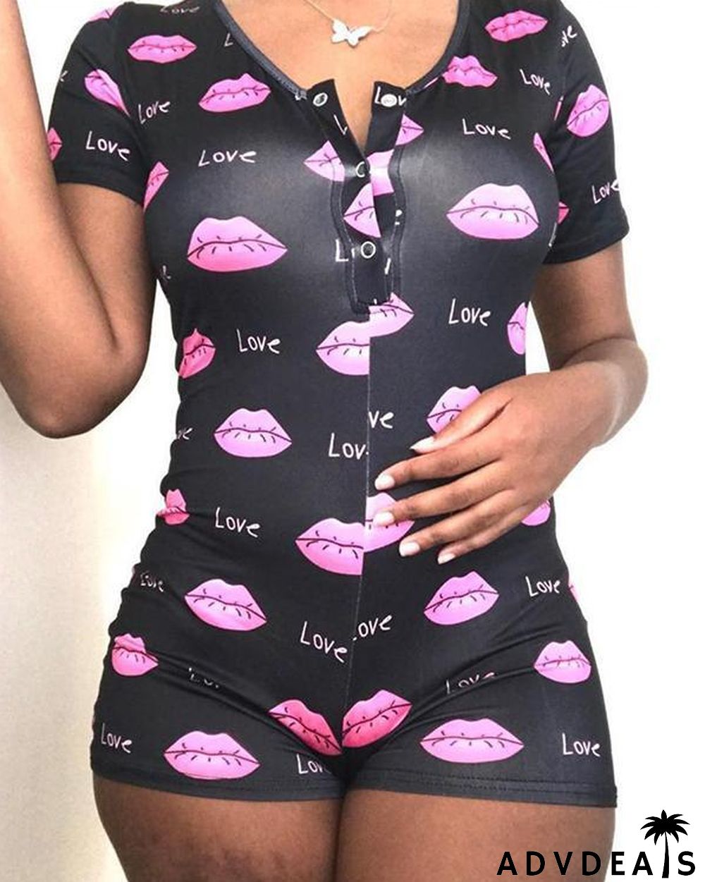 Casual Printed Short Sleeve Home Romper