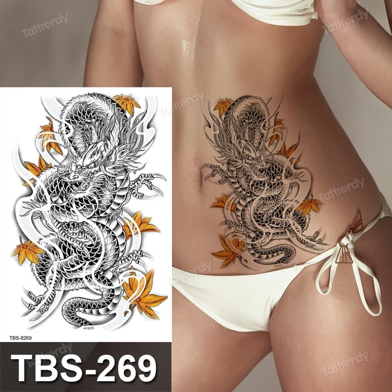 dragon wing snake temporary tattoo sticker waterproof black henna anime body art tattoo fake water transfer decal sexy for women